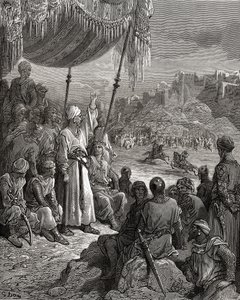 Een vriendschappelijk toernooi tijdens de Derde Kruistocht in 1189, illustratie uit 